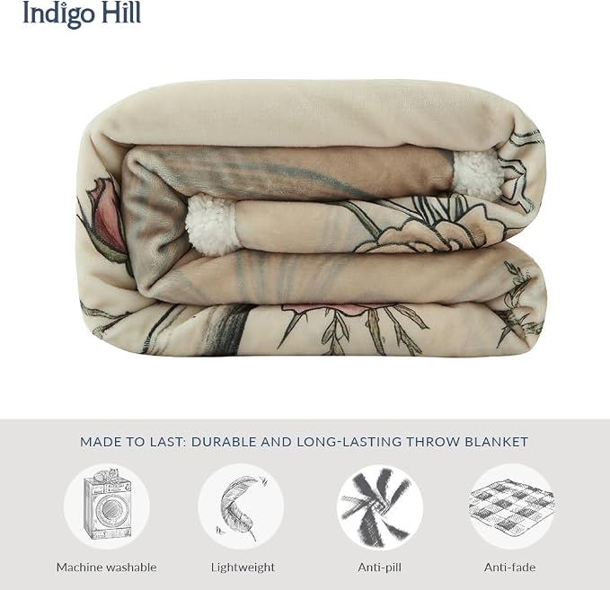 Paseo Road Indigo Hill by HiEnd Accents Rowena 54x68 Throw Blanket | Longhorn Campfire Design with Floral Bull Skull Print, Soft Western-Style Fleece Throw for the Couch, Sofa, or Bed