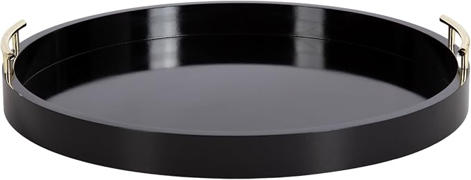 Kate And Laurel Lipton Modern Round Ottoman Tray; 22 Inch Diameter; Black and Gold; Decorative Circle Coffee Table Tray for Living Room Decor or Large Serving Tray