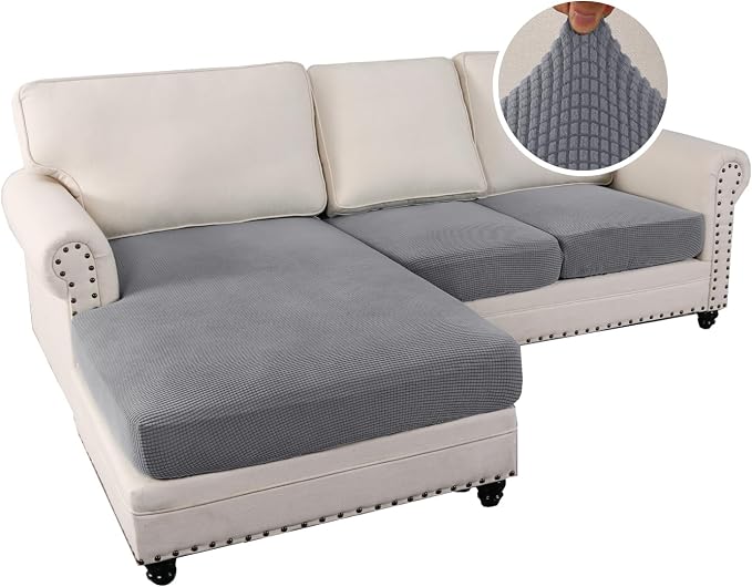 H.VERSAILTEX Sectional Couch Covers 3 Pieces Sofa Seat Cushion Covers L Shape Separate Cushion Couch Chaise Cover for Both Left/Right Sectional Couch (Seat Only: 1 Chaise + 2 Sofa, Dove)