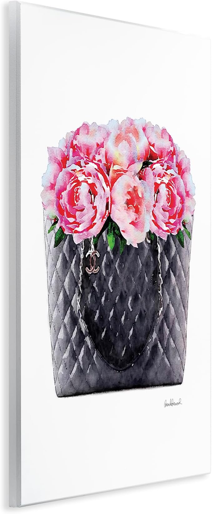 Pink Flower Purse Glam, 10 x 15 Inch Mounted Print on Wall Plaque | Stupell Industries · By Amanda Greenwood · Ready to hang · Chic gift for fashion and floral decor · Made in USA