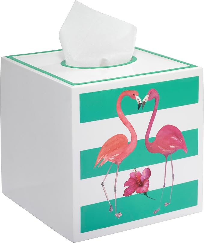 Avanti Linens - Tissue Box Cover, Decorative Countertop Accessories, Resin Home Decor (Flamingo Paradise Collection)