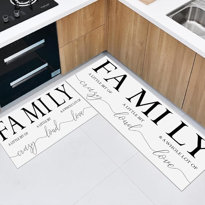 GUBIYU Kitchen Rug Set of 2, Black and White Living Room Rugs Bedroom Rug Anti Fatigue Kitchen Mats Non Skid Waterproof Kitchen Rugs Cushioned Farmhouse Comfort Standing Kitchen Mats for Floor