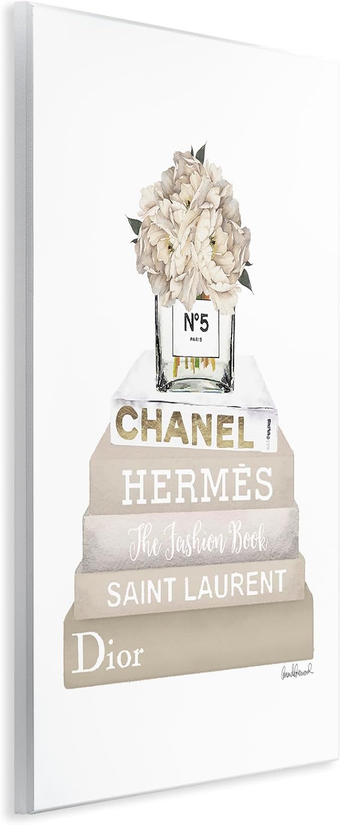 The Stupell Home Décor Collection High Fashion Bookstack with Tan Flowers Wall Plaque Art, 10 x 15, Multi-Color | Stupell Industries · By Amanda Greenwood · Hand finished · Ready to hang · Made in USA