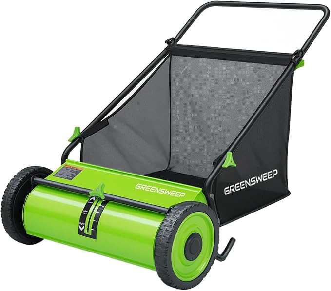 GreenSweep Pickup Pro XL V26 Garden Sweeper – Manual Push Lawn Sweeper for Leaves, Grass Clippings & Garden Debris – Adjustable Height Leaf Collector