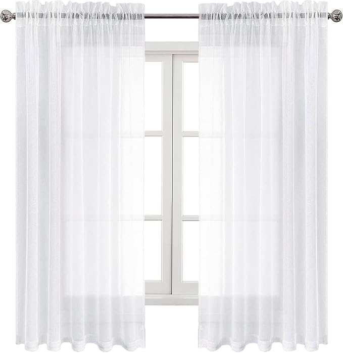 DWCN Sheer White Curtains 63 inch Length 2 Panels Set, Rod Pocket Solid Color - Image 9