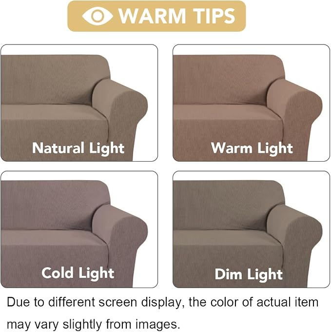 H.VERSAILTEX Stretch Sofa Covers for 3 Cushion Couch Covers Sofa Slipcovers for Living Room Feature Thick Checked Jacquard Fabric with Elastic Bottom(X-Large Sofa 101"-110" Wide, Macchiato)