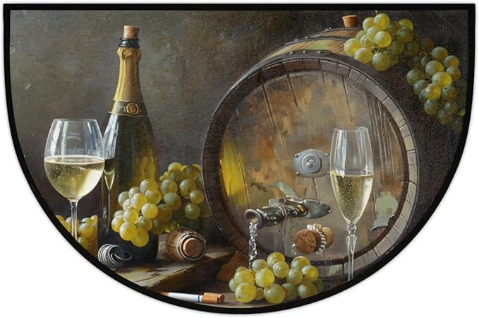 cfpolar Half Round Door Mat Grape Wine Pattern Non-Slip Semi Circle Area Rug Washable Half Moon Hearth Rugs for Indoor Outdoor Bathroom Kitchen Patio Runner Mat Laundry Room Home Decoration