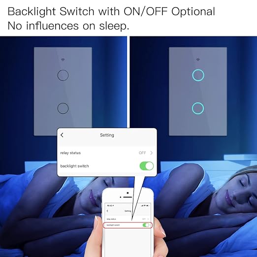 MOES Touch Wall Single Live Wire Smart Switch，No Neutral Wire Needed, 2.4GHz WiFi RF433 Light Switch Works with Smart Life/Tuya App, Alexa and Google Home, Single Pole 110V, White 2 Gang