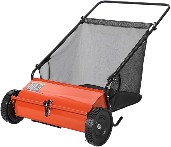 26 Inch Push Lawn Sweeper with 7 Cu ft Hopper Bag | Heavy Duty Walk Behind Leaf Collector and Yard Sweeper, Carbon Steel Push Lawn Sweeper for Garden Grass,
