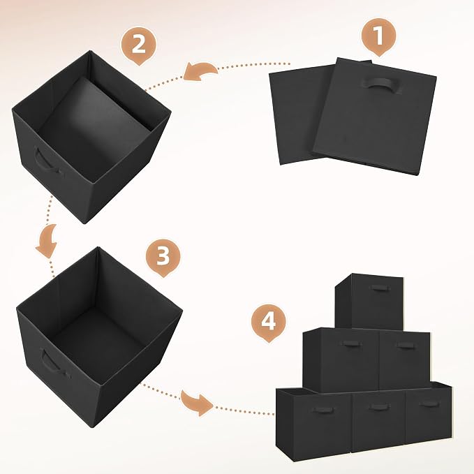 STORAGE MANIAC Storage Cubes, 13 Inch Collapsible Storage Bins with Handles, 6 Pack Fabric Foldable Bins for Organization, Durable Storage Bins for Closet, Shelves, Offices, 6-Pack Black