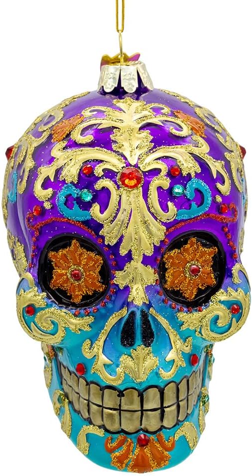 Kurt Adler 4.75" Bellissimo Glass Sugar Skull Ornament