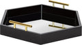 Kate and Laurel Lipton Modern Hexagon Mirrored Tray; 18 x 18; Black and Gold; Midcentury Decorative Serving Tray for Storage and Display
