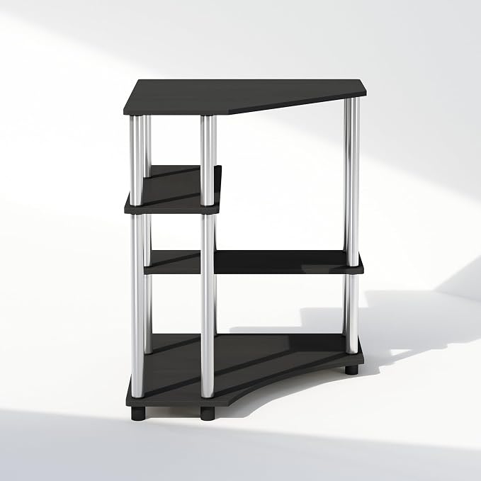 Furinno Turn-N-Tube Storage Shelves, 4-Tier Corner Shelf, Toolless Assembly Display Rack, Corner Bookshelf for Small Space, for Organization and Storage, Living Room, Home Office, Americano