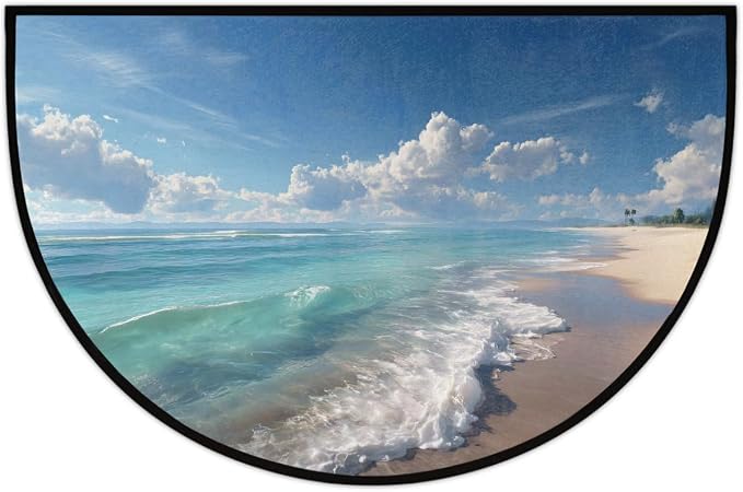 Beach Summer Half Round Door Mat Non-Slip Semi Circle Rug Half Moon Doormat | Seaside Beach Summer Soft Washable Welcome Entrance Mat for Outdoor Indoor Floor Bedroom Bathroom Home Kitchen Festival Decor