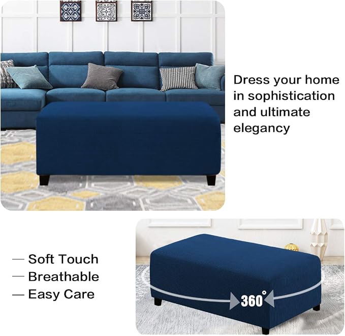H.VERSAILTEX Ottoman and Sofa Seat Cushion Combined Cover Slipcover Rectangle Sofa Slipcover Fit Length 56"-75" Suitable for L Shaped Seat Cushion Cover or Chaise Part Cover Stretch Thick Soft - Navy