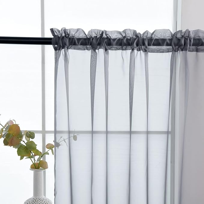 SpaceDresser Grey Sheer Curtains 4 Panels Rod Pocket Semi-Sheer Curtain 63 Inches Long Light Filtering Voile Window Drapes for Bedroom Living Room Kitchen, Each 52W x 63L