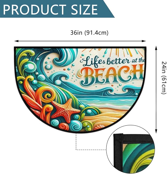 Beach Sea Summer Half Round Door Mat Non-Slip Semi Circle Rug Washable Half Moon Floor Rug Absorbent Bathroom Area Rugs for Outdoor Indoor Fireplace Mat Entryway Kitchen Decor Rugs