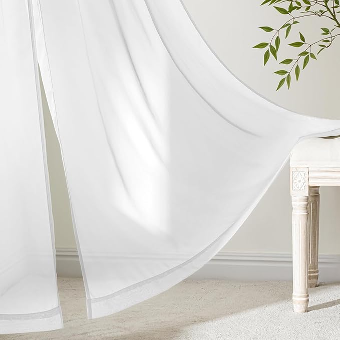 MIULEE White Sheer Curtains 108 Inches Long, 4 Panels Set, Light Filtering Rod Pocket Voile Drapes for Living Room and Bedroom, Airy Soft Fabric Window Treatments, 54 x 108 Inches