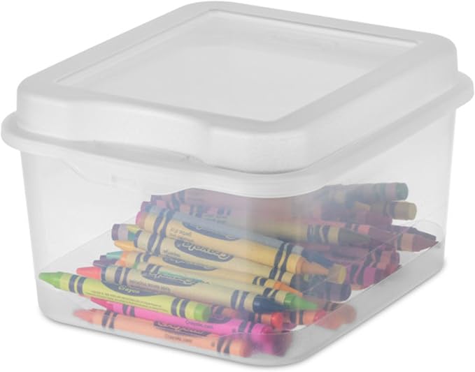 Sterilite FlipTop, Stackable Small Storage Bin with Hinging Lid, Plastic Container to Organize Desk at Home, Classroom, Office, Clear, (Pack of 12) | Bin with Hinged Lid, Stackable Multipurpose Organizer for Art & Craft Supplies, Accessories, Photos & ...