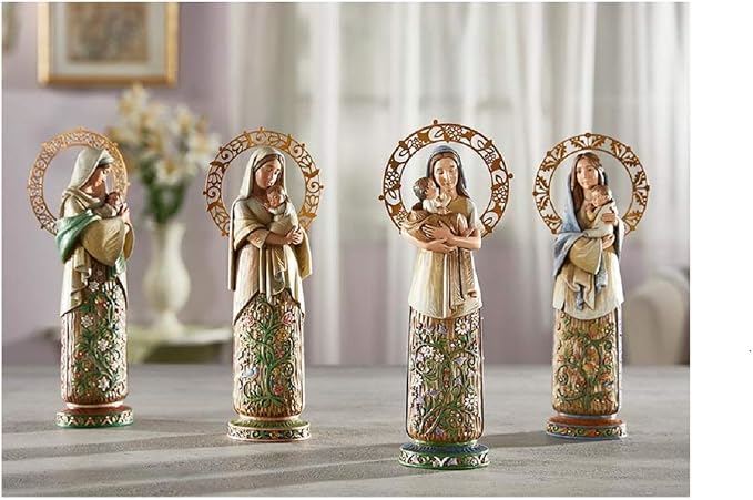Avalon Gallery Madonna & Child to Everything There is A Season Figurine – Wood-Look, Floral Design, Burnished Halo, 10.25-Inch, Winter