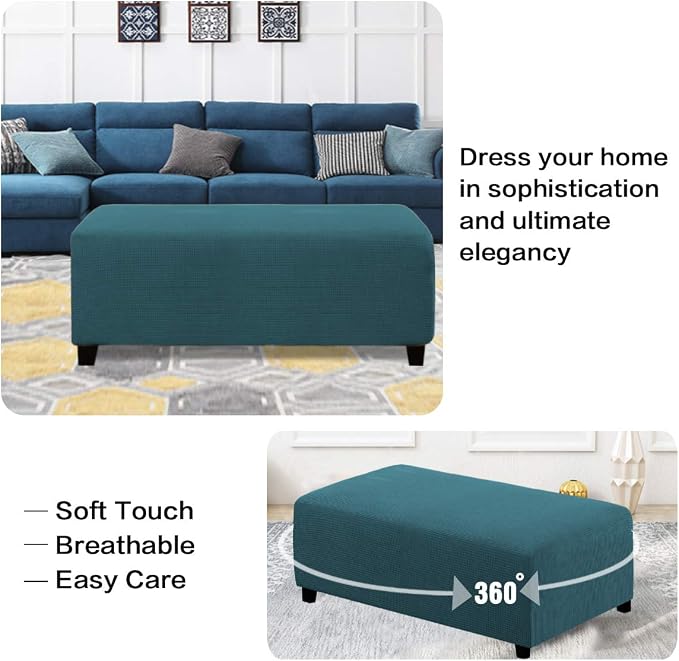 H.VERSAILTEX Ottoman and Sofa Seat Cushion Combined Cover Slipcover Rectangle Sofa Slipcover Fit Length 56'-75' Suitable for L Shaped Seat Cushion Cover or Chaise Part Cover Stretch Thick - Deep Teal