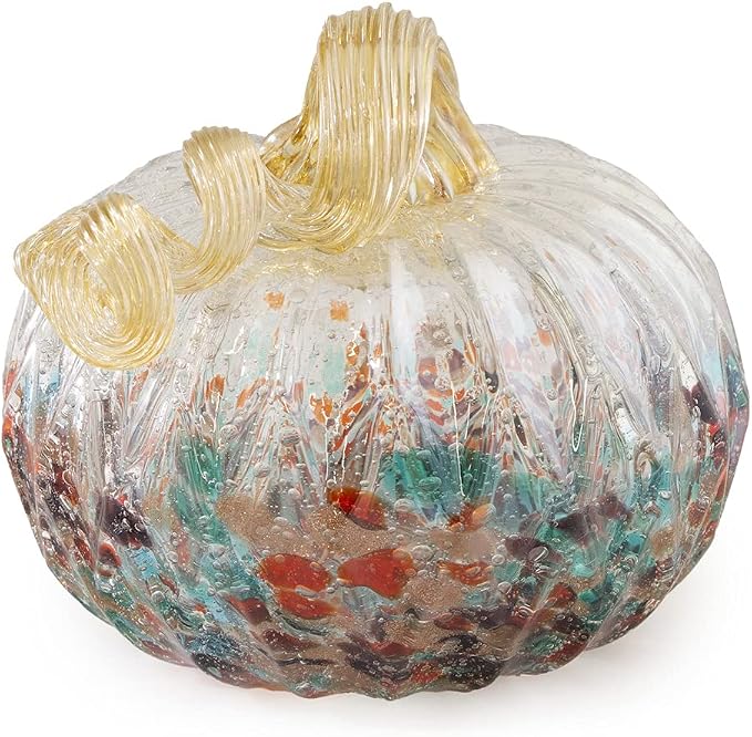 Boston International Decorative Tabletop Glass Pumpkin, Small, Mottled