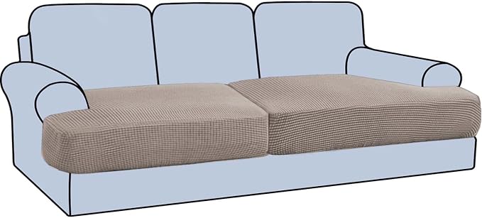 H.VERSAILTEX Stretch 2 Piece T Cushion Sofa Slipcovers Individually Sofa Cushion Covers for 2 Cushion Couch Sofa Seat Cushion Covers with Elastic Bands Featuring Thicker Jacquard Fabric, Taupe