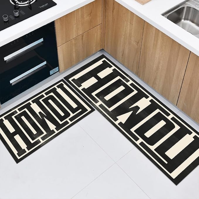 GUBIYU Kitchen Rugs Set of 2 Farmhouse Howdy Door Mat Beige Area Rug Runner Rugs for Living Room,Decorative Home Indoor Outdoor Front Porch Door Mat,Black Trendy Stuff Howdy Preppy Decor Washable Rugs