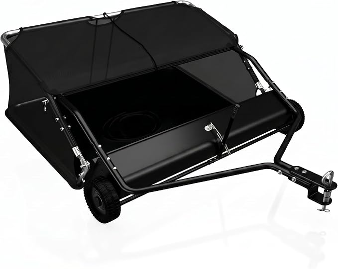 AUTOSAVER88 42" Lawn Sweeper Tow Behind with Adjustable Sweeping Height | Leaf & Grass Collector with Dumping Rope Design, 13 Cu.ft Hopper Pull Behind Lawn Sweeper for Leaves, Grass & Debris