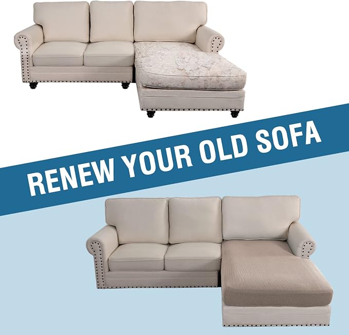 H.VERSAILTEX Sectional Couch Covers 1 Piece Chaise Slipcover L Shape Separate Cushion Couch Cover for Both Left/Right Sectional Couch (Seat Only: 1 Chaises, Sand)
