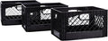 Rectangular Plastic Milk Crate Storage Tote with Handles, 24-Quart Stackable Organizer for Garage, Home, and Office, Made in the USA, 19" x 13" x 11" (3-Pack) - Black