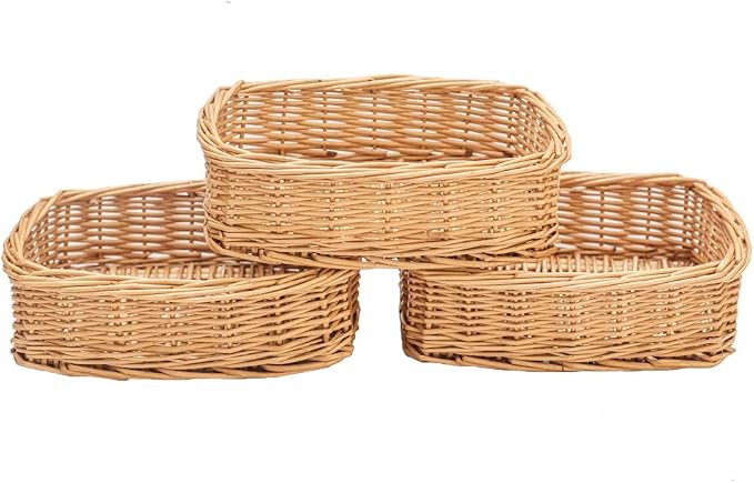 Rectangle small wicker baskets for sundries 3pcs storage bins