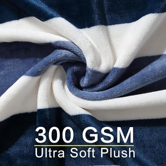 Nautica - King Size Blanket, Micro Flannel Fleece, Soft Blanket, Plush & Cozy Bedding, Striped Americana Decor, Awning Stripe Navy