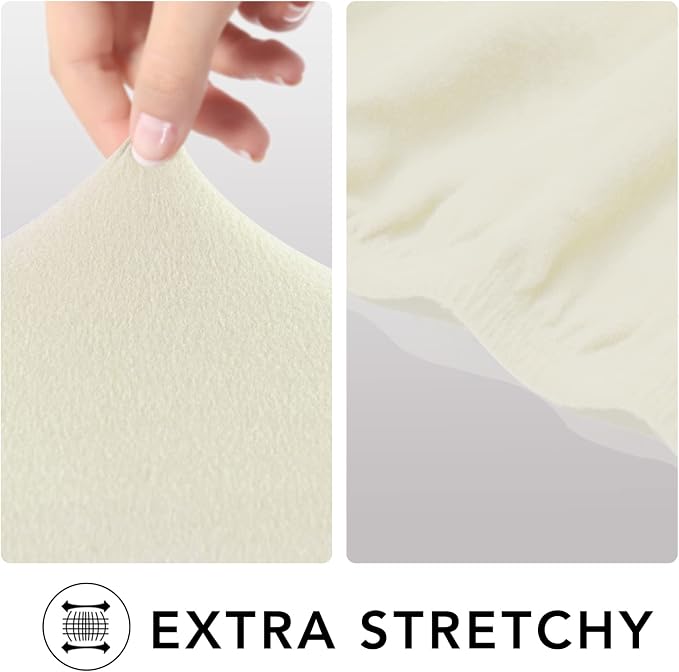 PureFit Stretch Loveseat Covers Fleece Couch Covers for Sofa Ivory | 1-Piece Sofa Slipcover Soft Couch Protector, Sofa Cover Washable with Non Skid Foam and Elastic Bottom for Kids, Dogs
