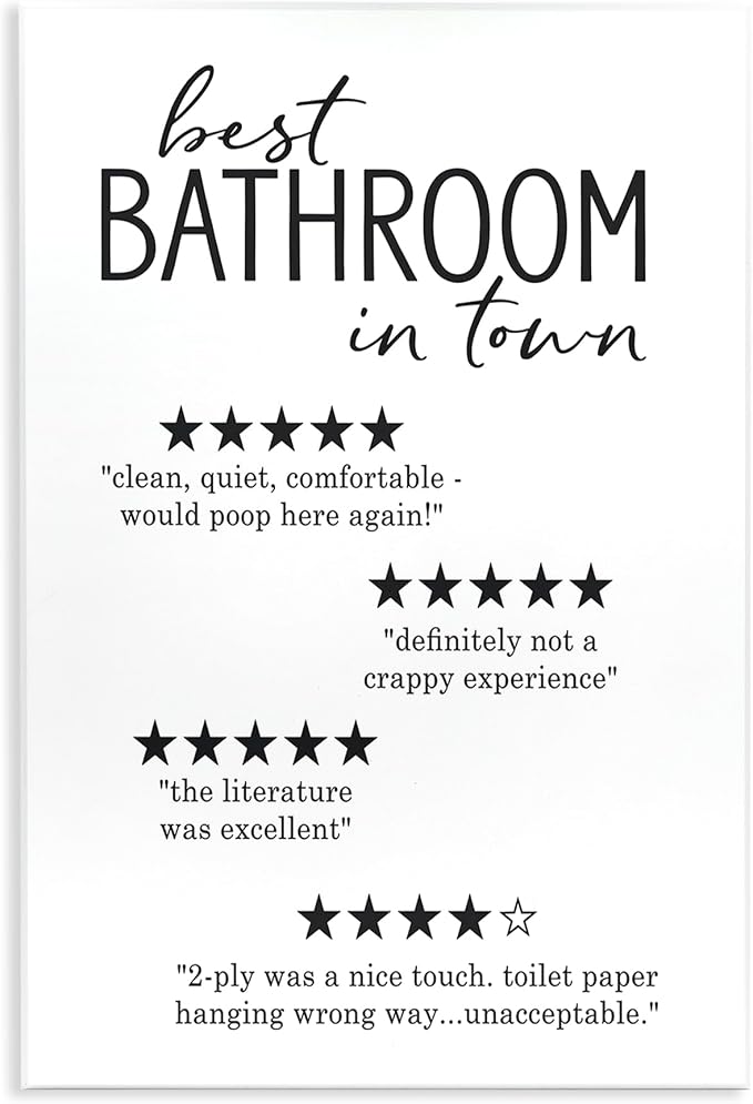 Funny Bathroom Five Star, 13 x 19 Inch Mounted Print on Wall Plaque | Stupell Industries · By Lettered and Lined · Hand finished and ready to hang · Made in USA