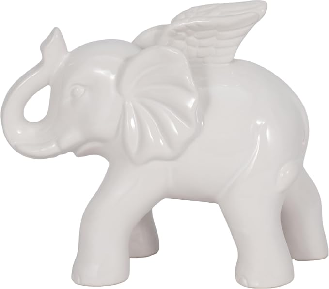 Sagebrook Home Ceramic 7" Elephant Angel Figurine, White