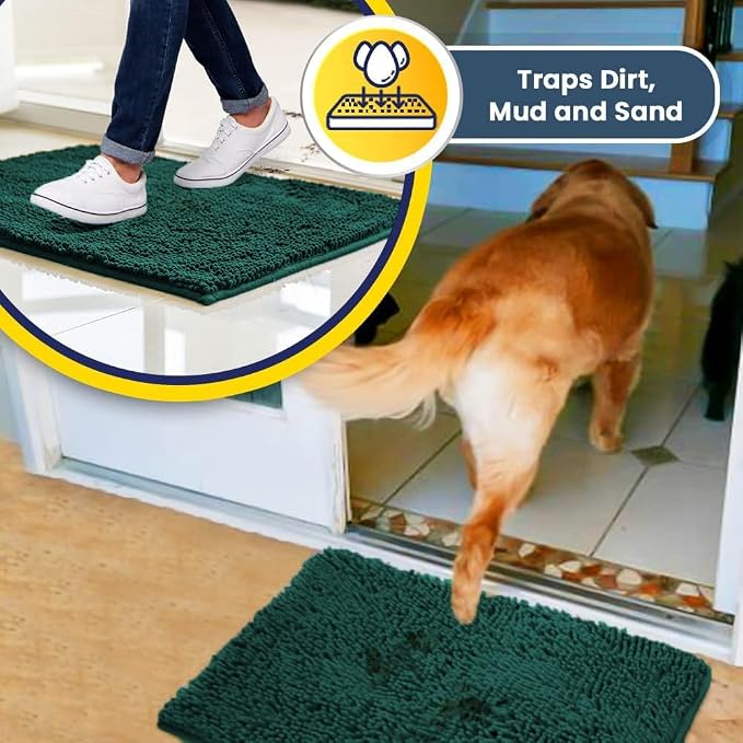 Muddy Mat® | Super Water Absorbent Door Mat Indoor, Microfiber Quick Dry Chenille Entryway Rug, Slip Resistant Front Door Mat, Indoor Mats for Entryway, Machine Washable Pet Rug, Slate Blue 32" x 40"
