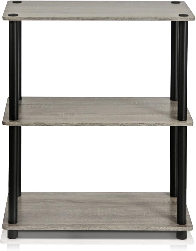 Furinno TURN-N-TUBE Storage Shelves, 3-Tier Book Shelf, Corner Shelf, Toolless Open Shelves, for Organization and Storage, Living Room, Garage, Home Office, French Oak