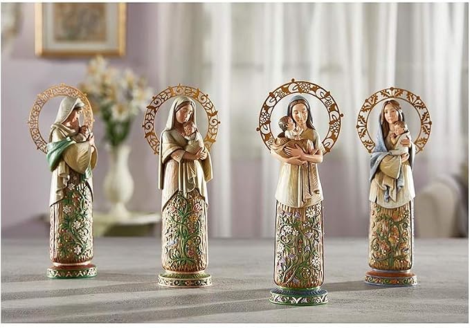 Avalon Gallery Madonna & Child to Everything There is A Season Figurine – Wood-Look, Floral Design, Burnished Halo, 10.25-Inch, Winter