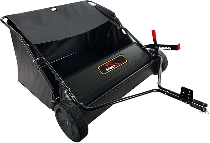 Brinly 42" Tow-Behind Lawn Sweeper in Hammered Finish with High-Velocity Brushes, Textured Black