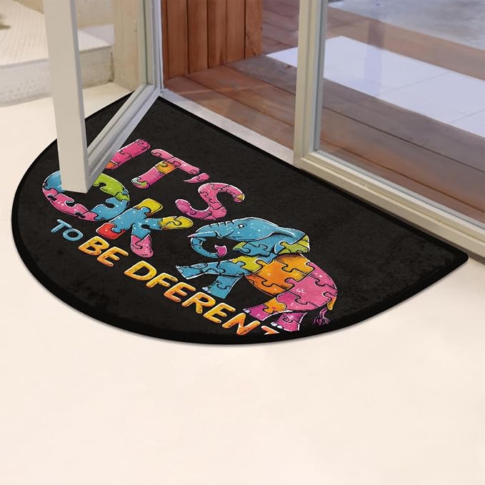 Elephant Half Round Door Mat Non-Slip Semi Circle Rug Half Moon Doormat | Elephant Puzzle Soft Washable Welcome Entrance Mat for Outdoor Indoor Floor Bedroom Bathroom Home Kitchen Festival Decor