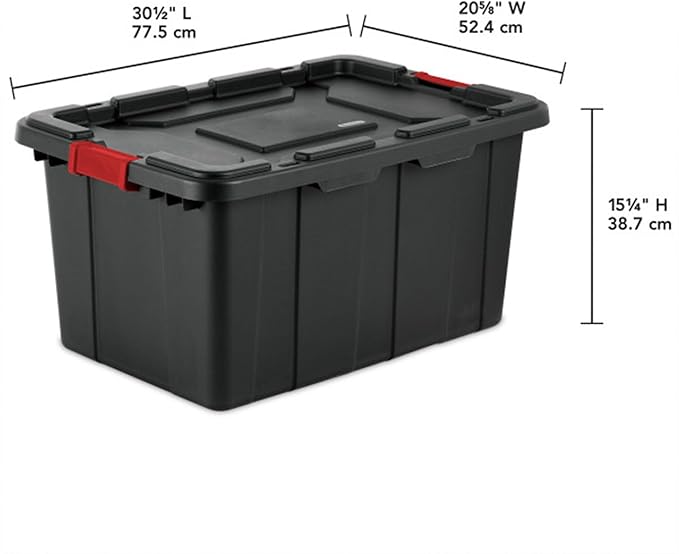 Sterilite Industrial Storage Tote with Lids for Garage, 27 Gallon, 12-Pack | Heavy-Duty and Stackable Utility Box Containers for Home, Office, and Basement Organization, Black