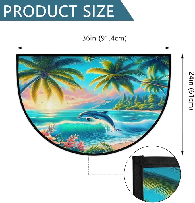 Palm Tree Half Round Door Mat Non Slip Half Circle Rugs | Art Summer Washable Half Moon Rug Semi Circle Rugs Indoor Entrance Floor Carpet for Kithen Bedroom Fireplace Decor