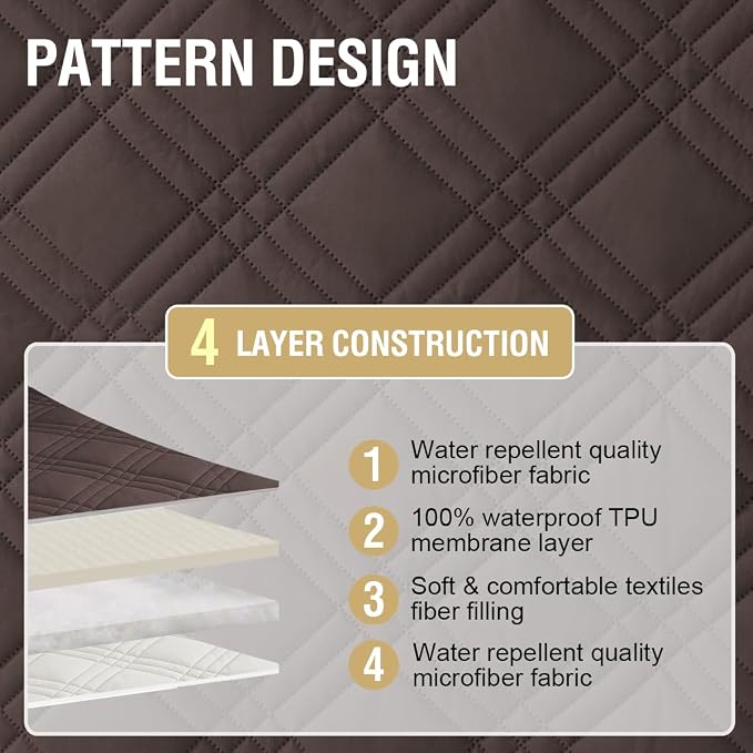 H.VERSAILTEX 100% Waterproof Couch Cover 2 Cushion Sofa Modern Sofa Covers Waterproof and Washable Thick Soft Couch Cover for Pets with Elastic Straps(Loveseat,Chocolate/Beige)
