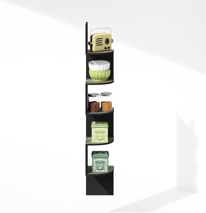 Furinno Rossi 5-Tier Floating Corner Shelf for Wall, Corner Zigzag Shelf Wall Mounted, Radial Wall Mount Shelves, for Home Office, Living Room, Bedroom, Bathroom, French Oak