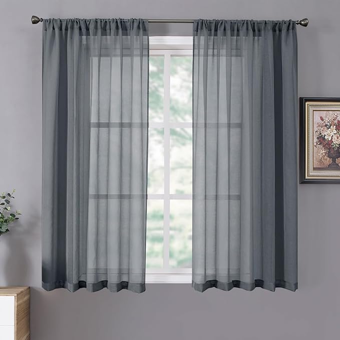 Tollpiz Short Sheer Curtains Linen Textured Living Room Curtain Sheers Light by Tollpiz