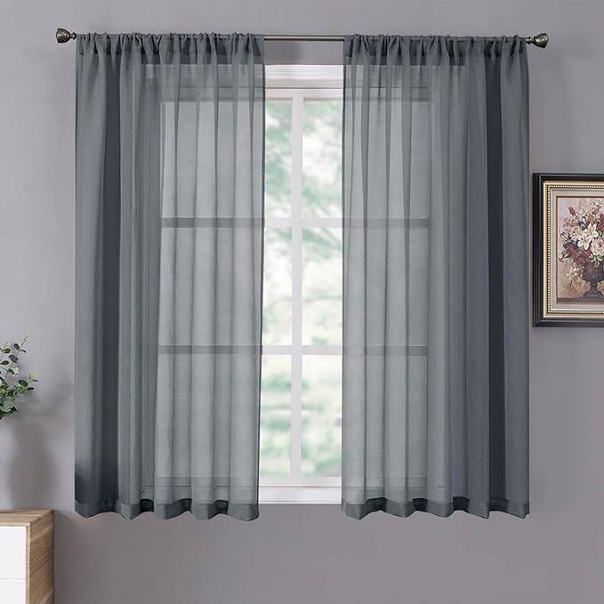 Tollpiz Short Sheer Curtain Linen Textured Living Room Curtains Sheer Light by Tollpiz