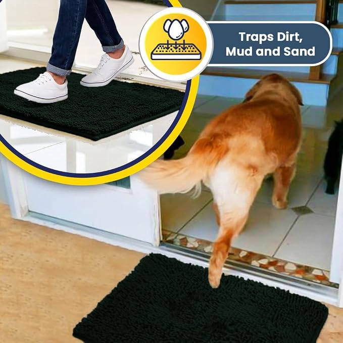 Muddy Mat® | Super Water Absorbent Door Mat Indoor, Microfiber Quick Dry Chenille Entryway Rug,Slip Resistant Front Door Mat,Indoor Mats for Entryway,Machine Washable Pet Rug, Hunter Green 24" x 44"