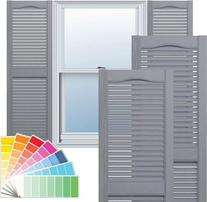 Ekena Millwork Lifetime Vinyl LL1S12X05500CL Standard Cathedral Top Center Mullion, Open Louver Vinyl Shutters, w/Installation Shutter-Lok's & Matching Screws (Per Pair), 12"W x 55"H, Clay