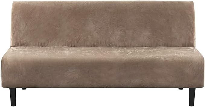 H.VERSAILTEX Real Velvet Futon Cover Armless Sofa Covers Sofa Bed Covers Stretch Futon Couch Cover Sofa Slipcover Furniture Protector Thick Soft Velvet Fabric Form Fitted Stay in Place, Camel